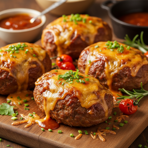 Cheesy Mini Meatloaves with Tangy Glaze recipe