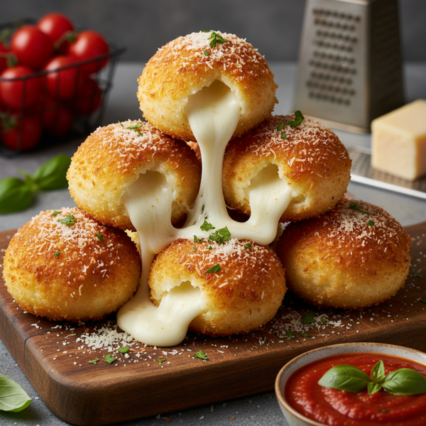 Cheesy Mozzarella Bombs with Parmesan Crust recipe