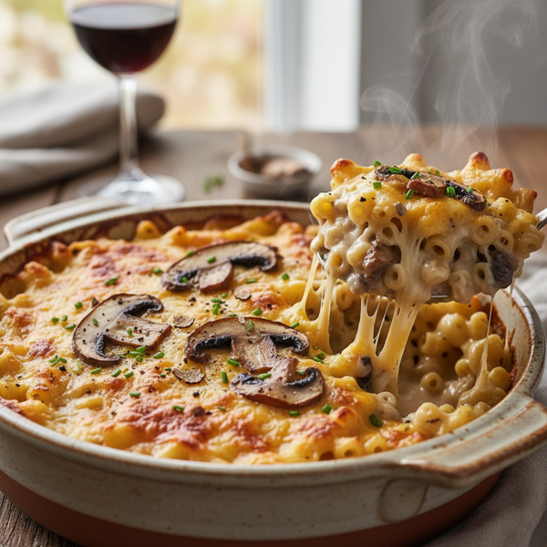 Cheesy Mushroom Mac Casserole recipe