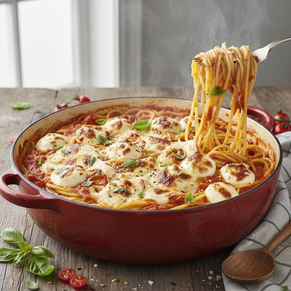 Cheesy One-Pot Mozzarella Spaghetti recipe