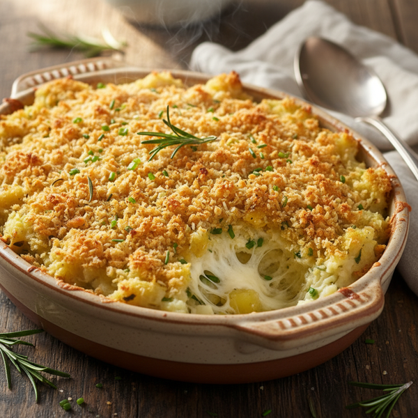 Cheesy Parmesan Mashed Potato Bake with Crispy Breadcrumb Topping recipe