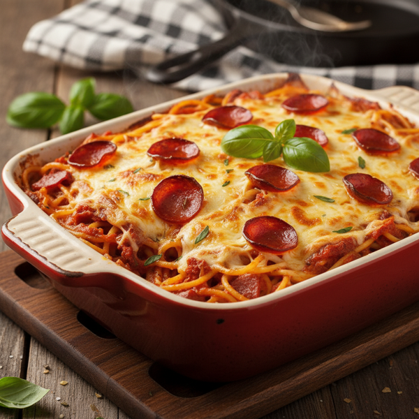 Cheesy Pepperoni Baked Spaghetti recipe