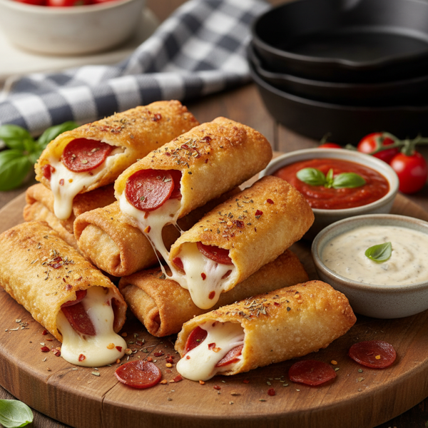 Cheesy Pepperoni Pizza Egg Rolls recipe