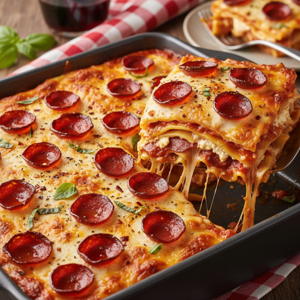 Cheesy Pepperoni Pizza Lasagna recipe