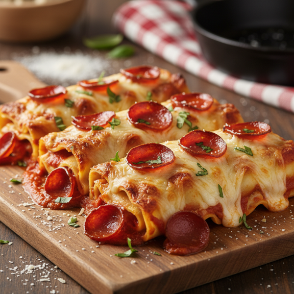 Cheesy Pepperoni Pizza Lasagna Rolls recipe