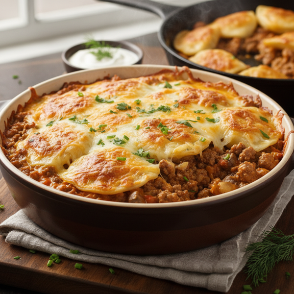 Cheesy Pierogi Beef Casserole recipe