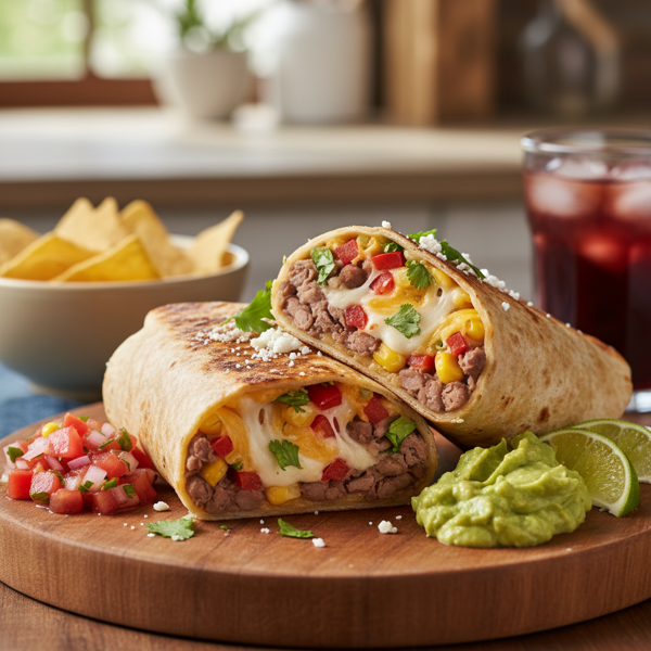 Cheesy Pinto Bean Fiesta Burritos recipe