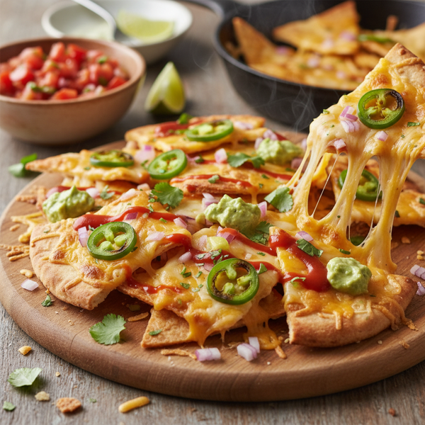 Cheesy Pita Nachos with Jalapeño Kick recipe