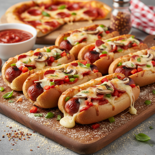 Cheesy Pizza Stuffed Hot Dogs recipe