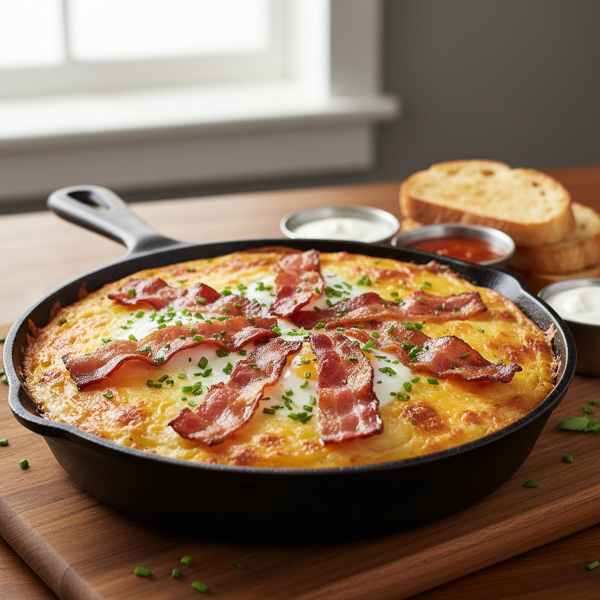 Cheesy Potato & Egg Bake with Crispy Bacon recipe