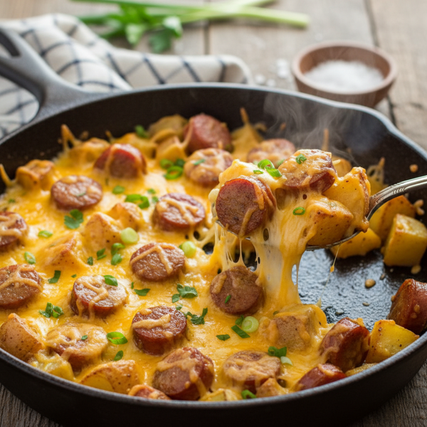 Cheesy Potato and Kielbasa Skillet recipe