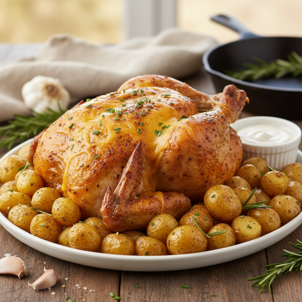 Cheesy Ranch Chicken with Garlic Roasted Potatoes recipe