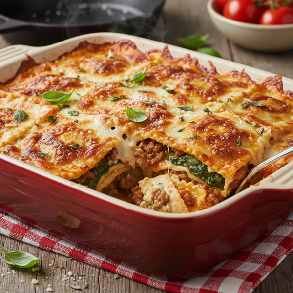 Cheesy Ravioli Lasagna Bake recipe