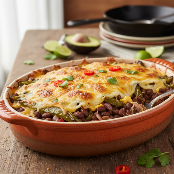Cheesy Refried Bean & Poblano Pepper Casserole recipe