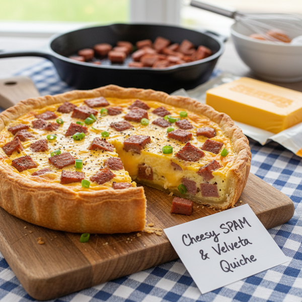 Cheesy SPAM & Velveeta Quiche recipe