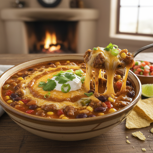 Cheesy Santa Fe Beef & Bean Soup recipe