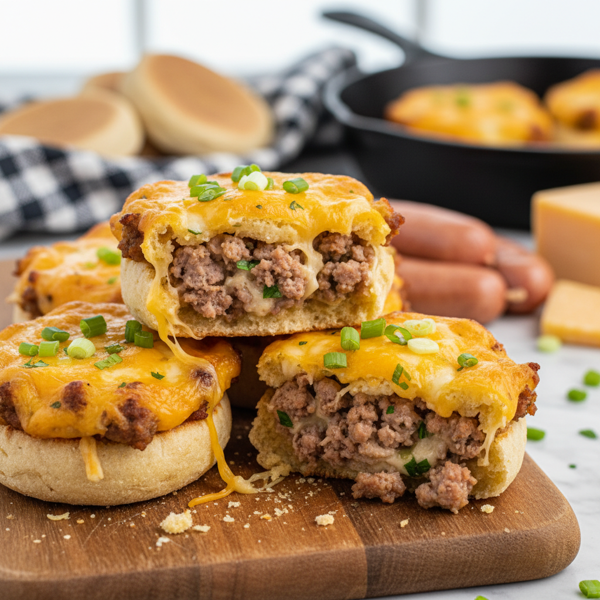 Cheesy Sausage-Stuffed English Muffins recipe