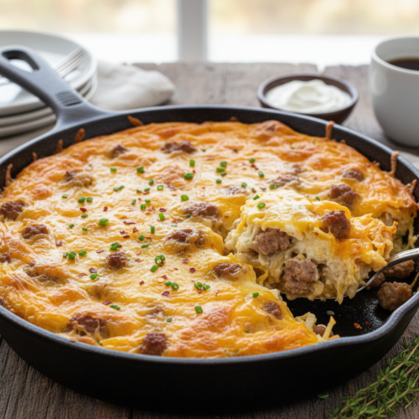 Cheesy Sausage & Hash Brown Breakfast Bake recipe