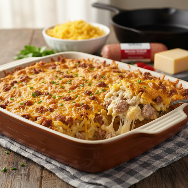 Cheesy Sausage & Hash Brown Casserole recipe