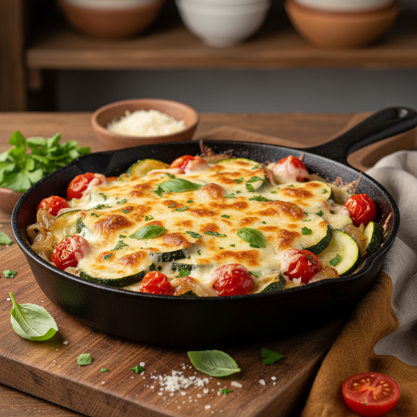 Cheesy Sautéed Zucchini and Onions with Tomato recipe