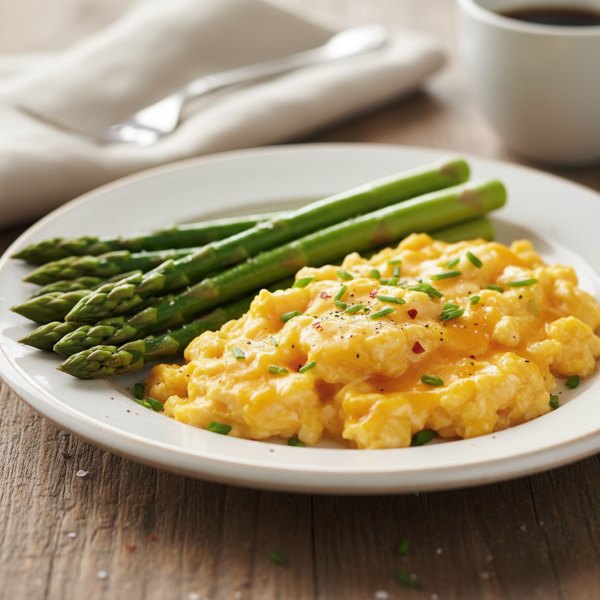 Cheesy Scrambled Eggs with Tender Asparagus recipe