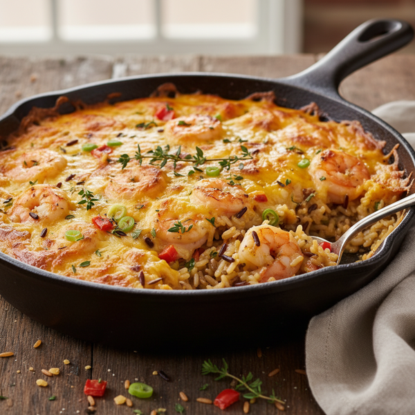 Cheesy Shrimp and Wild Rice Bake recipe