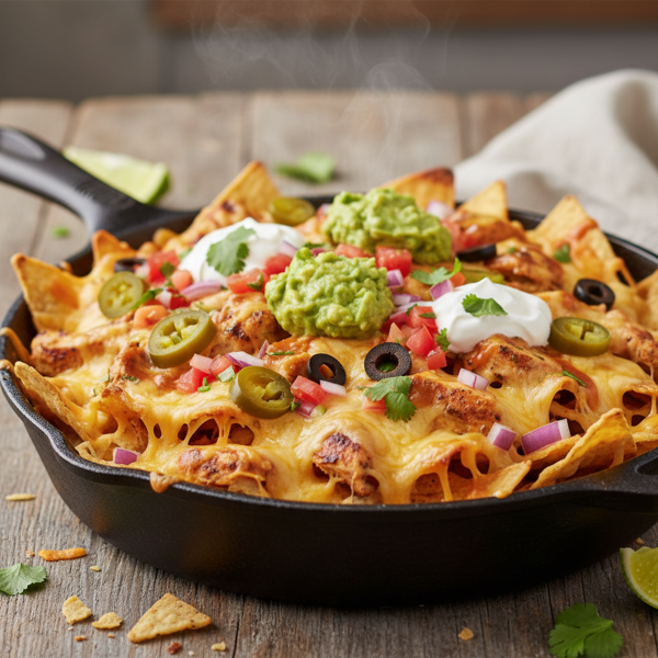 Cheesy Skillet Chicken Nachos Supreme recipe