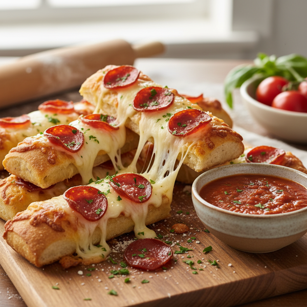 Cheesy Sourdough Breadsticks with Pepperoni recipe