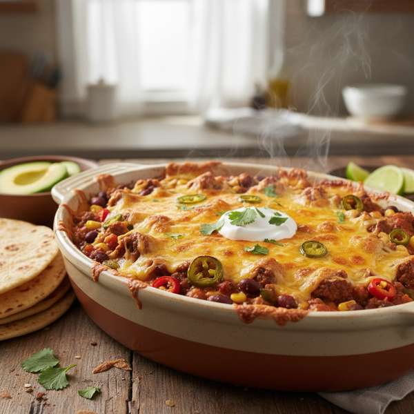 Cheesy Spicy Beef and Bean Bake recipe