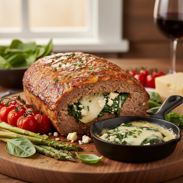 Cheesy Spinach-Stuffed Low Carb Meatloaf recipe
