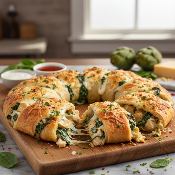 Cheesy Spinach Artichoke Chicken Wreath recipe