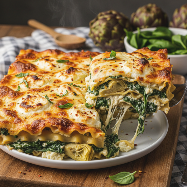 Cheesy Spinach Artichoke Lasagna Delight recipe