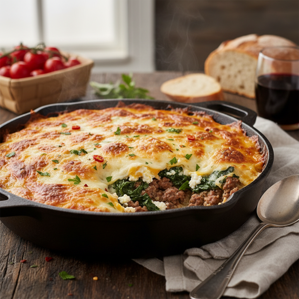 Cheesy Spinach Beef Casserole recipe