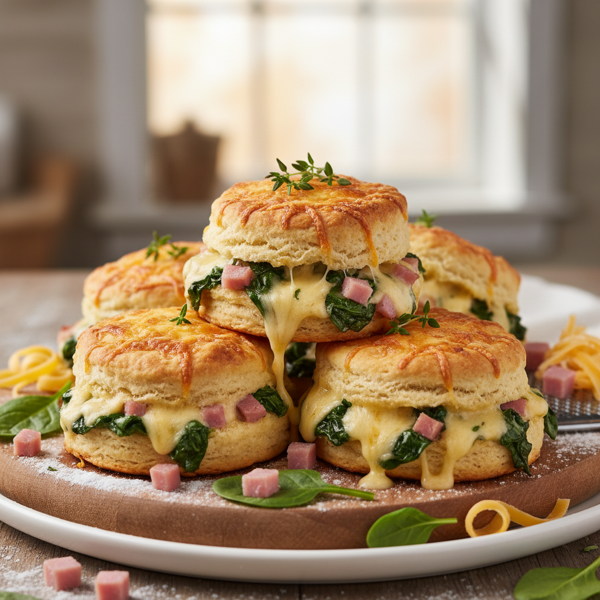 Cheesy Spinach Ham Delight Biscuits recipe
