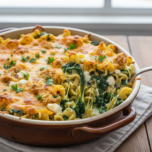 Cheesy Spinach Noodle Casserole recipe
