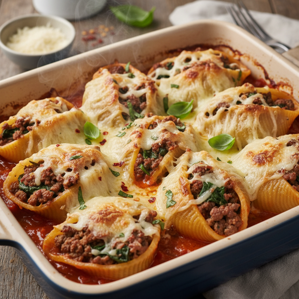 Cheesy Spinach and Beef-Stuffed Shells recipe