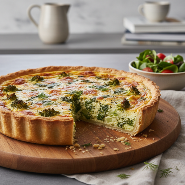 Cheesy Spinach and Broccoli Quiche recipe