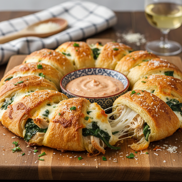 Cheesy Spinach and Chicken Crescent Wreath recipe