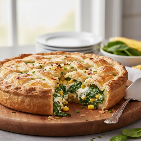 Cheesy Spinach and Corn Delight Pie recipe