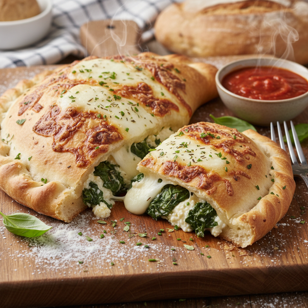 Cheesy Spinach and Herb Calzone recipe