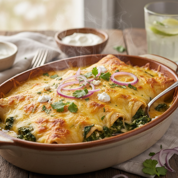 Cheesy Spinach and Onion Enchiladas recipe