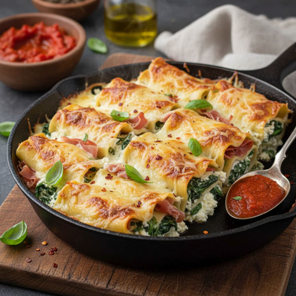 Cheesy Spinach and Prosciutto Lasagna Rolls recipe