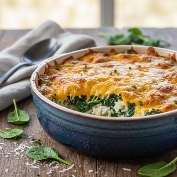 Cheesy Spinach and Rice Casserole recipe
