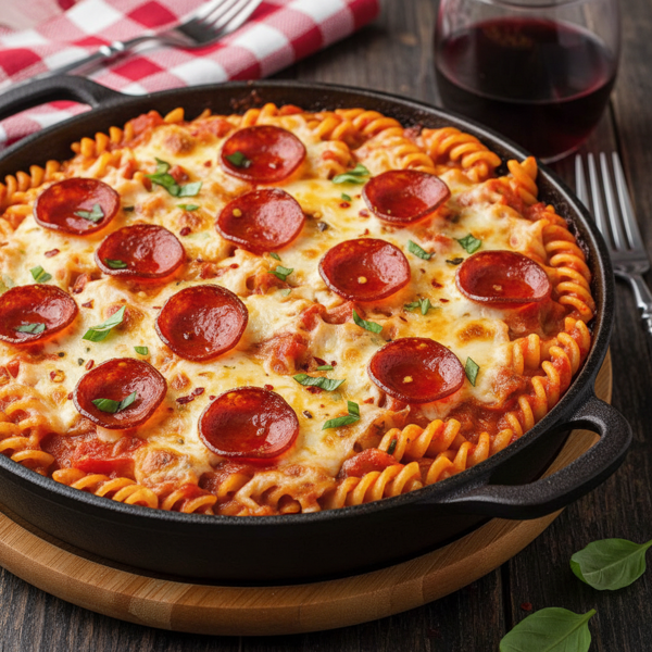 Cheesy Spiral Pepperoni Pizza Casserole recipe