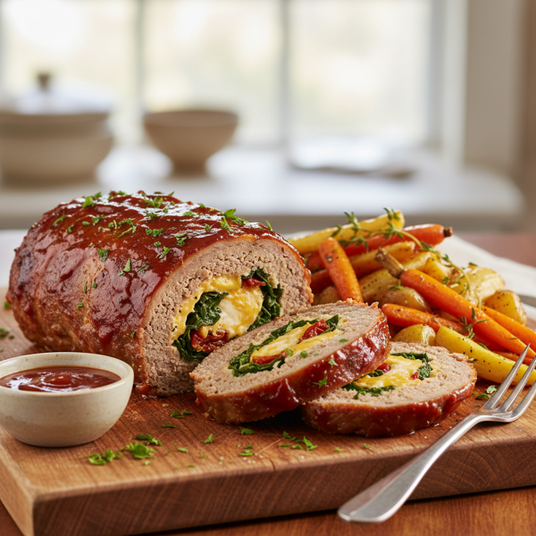 Cheesy Stuffed Rolled Meatloaf recipe