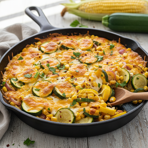 Cheesy Summer Corn and Zucchini Medley recipe