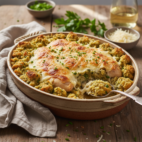 Cheesy Swiss Chicken Bake with Herb Stuffing recipe