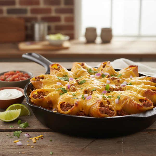 Cheesy Taco Stuffed Pasta Shells Bake recipe