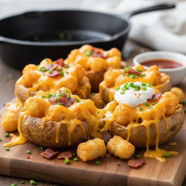 Cheesy Tater Tot Potato Skins Delight recipe