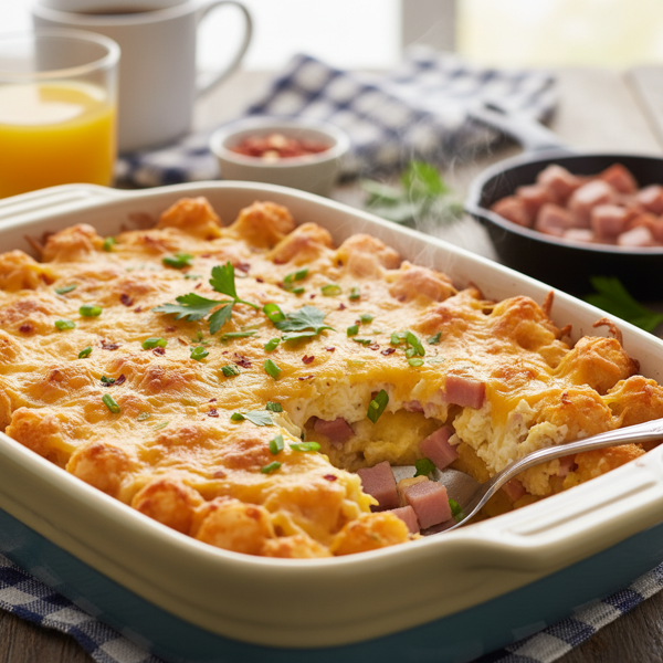 Cheesy Tater Tot & Ham Breakfast Bake recipe